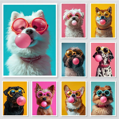 Affiche chien coloré Bubblegum – Samoyède, bouledogue, Corgi déco murale PawLuxe™