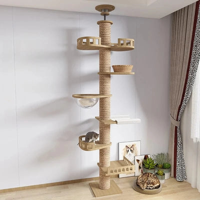 Maison d’arbre réglable chat – Tour du sol au plafond avec hamac