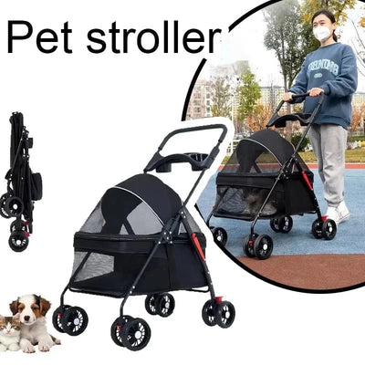 Poussette pliable légère pour animaux – Chiens & chats – Idéale voyage et plein air