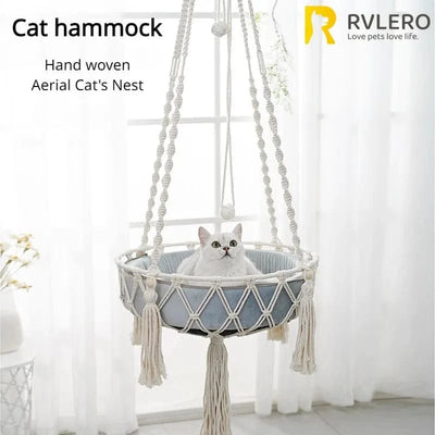 Hamac suspendu pour animaux – Balançoire chat en corde coton tissée