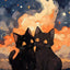 Peinture artistique ciel et chat noir – Décoration maison salon bar PawLuxe™