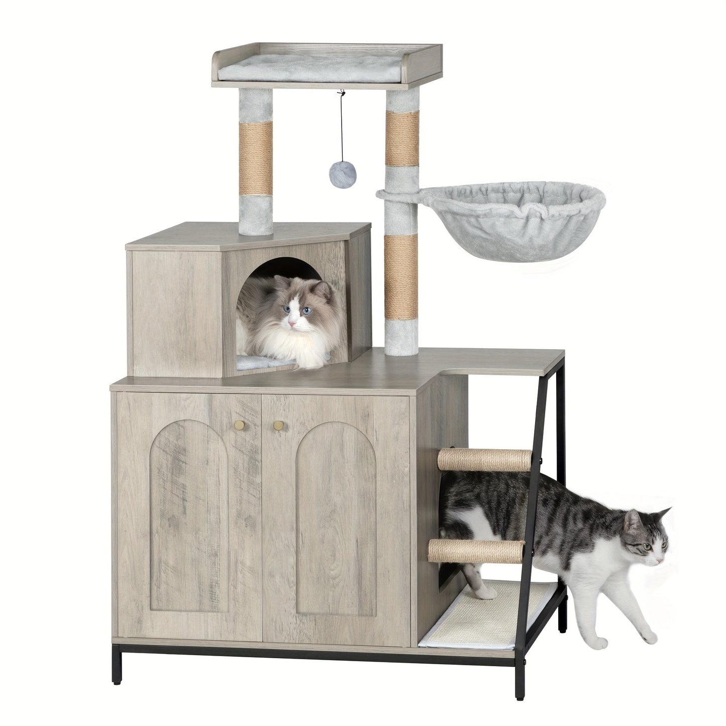 Meuble 4-en-1 chat – Cache-litière, arbre à chat & condo multi-niveaux
