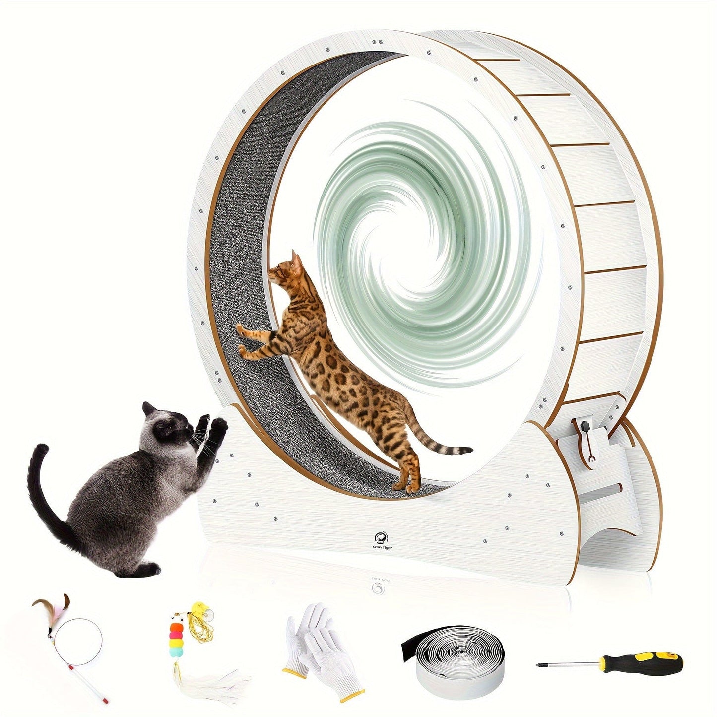 Roue d’exercice XL pour chat – Bois naturel, silencieuse & stable