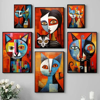 Affiche de chat en Patchwork, motif géométrique abstrait - One PETS - TOP