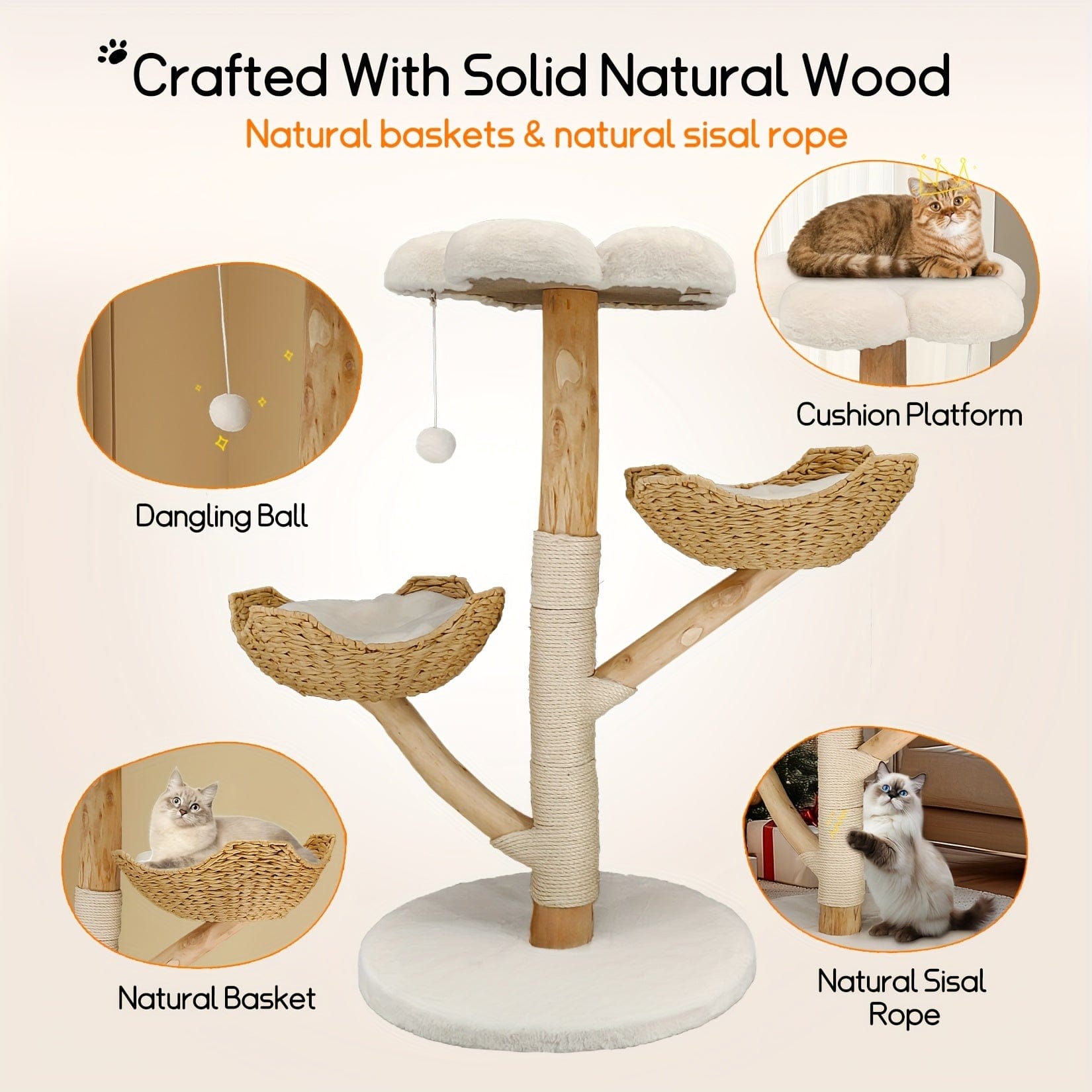 Arbre à chat 110 cm – Tour multi - niveaux, hamac & perchoirs stables - One PETS - TOP
