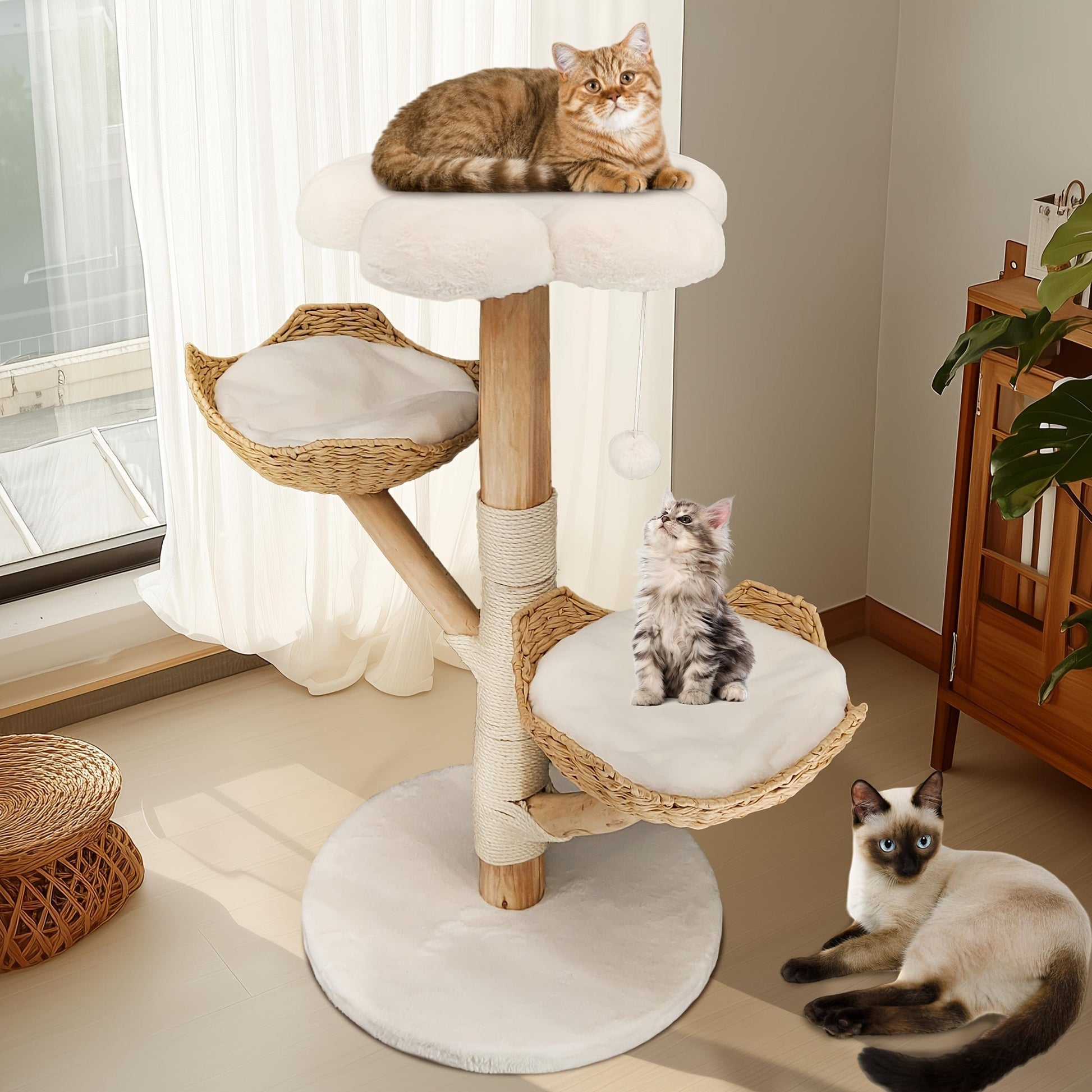 Arbre à chat 110 cm – Tour multi - niveaux, hamac & perchoirs stables - One PETS - TOP