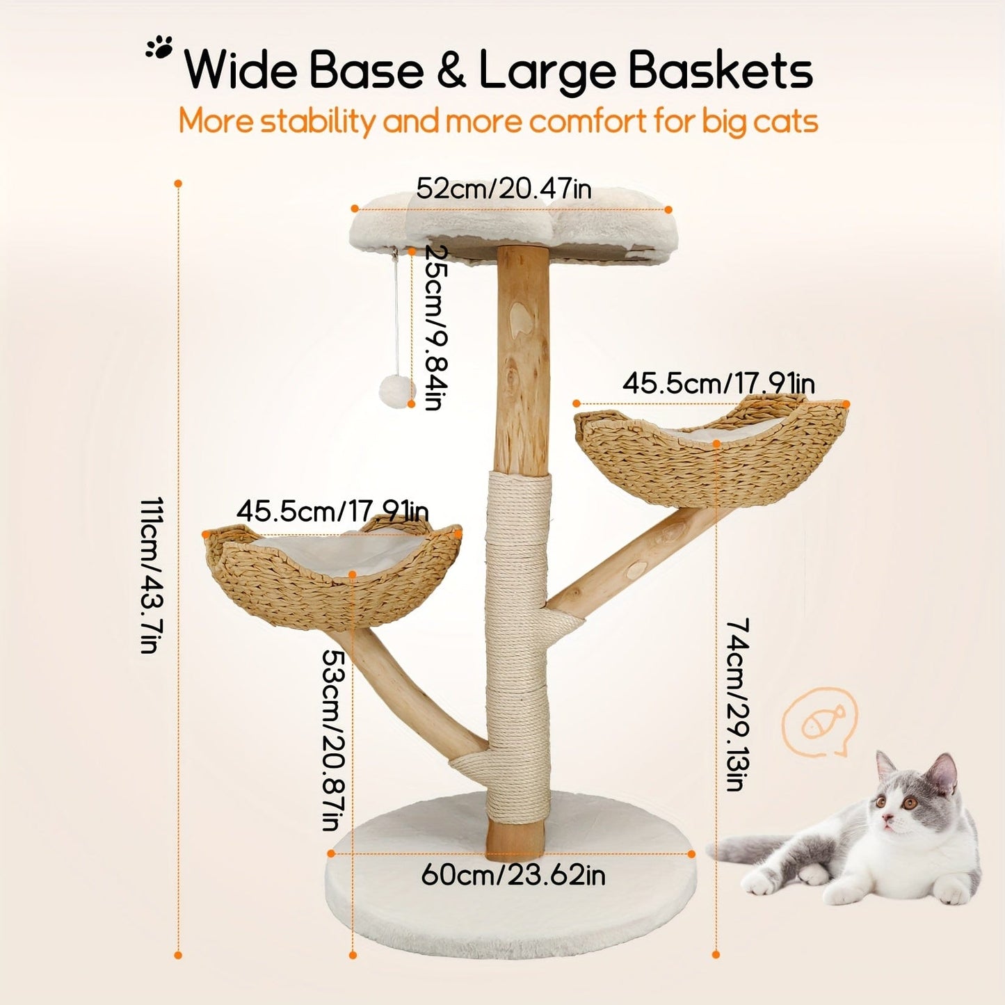 Arbre à chat 110 cm – Tour multi - niveaux, hamac & perchoirs stables - One PETS - TOP