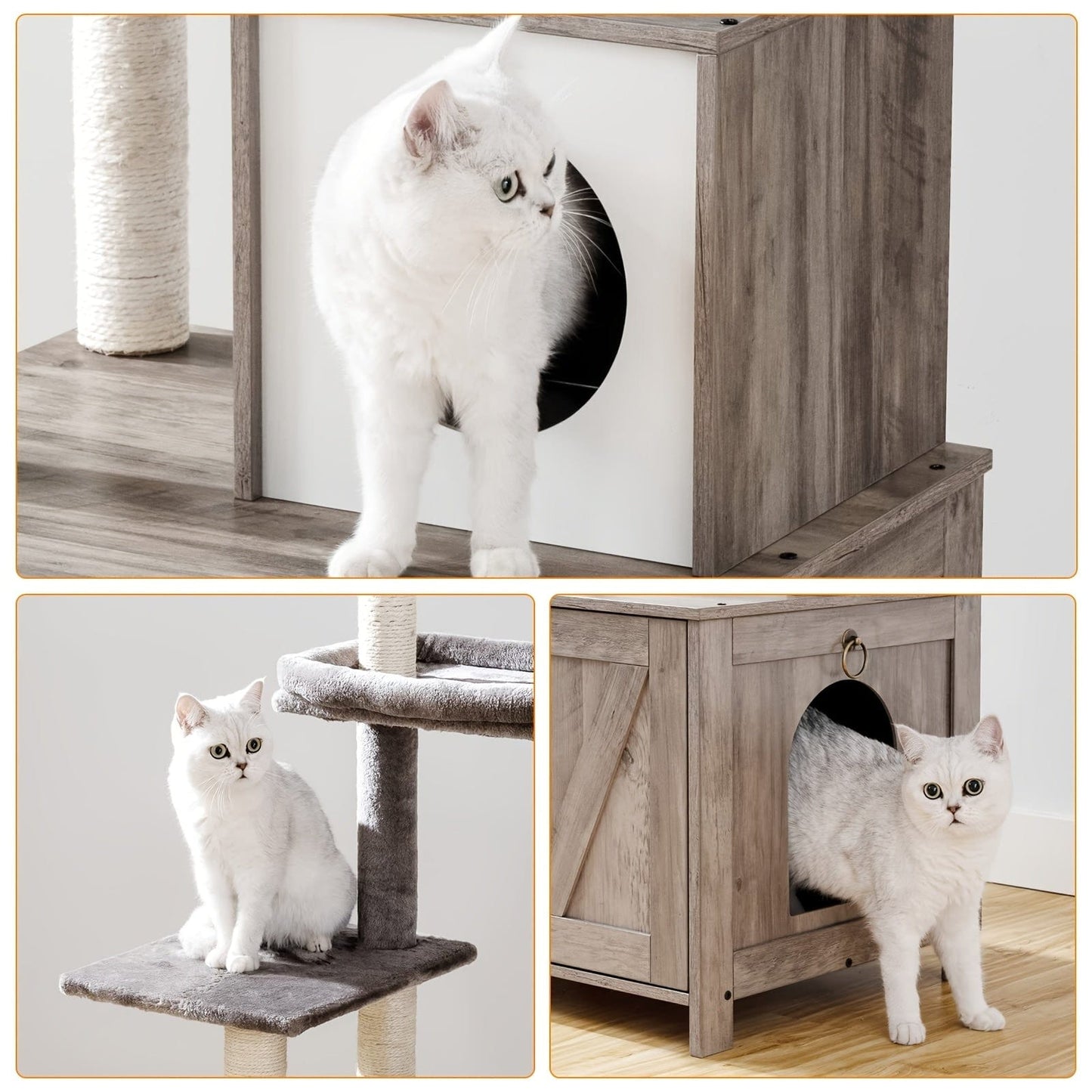 Arbre à chat 2 - en - 1 150 cm – Poteaux griffoirs & meuble cache - litière - One PETS - TOP