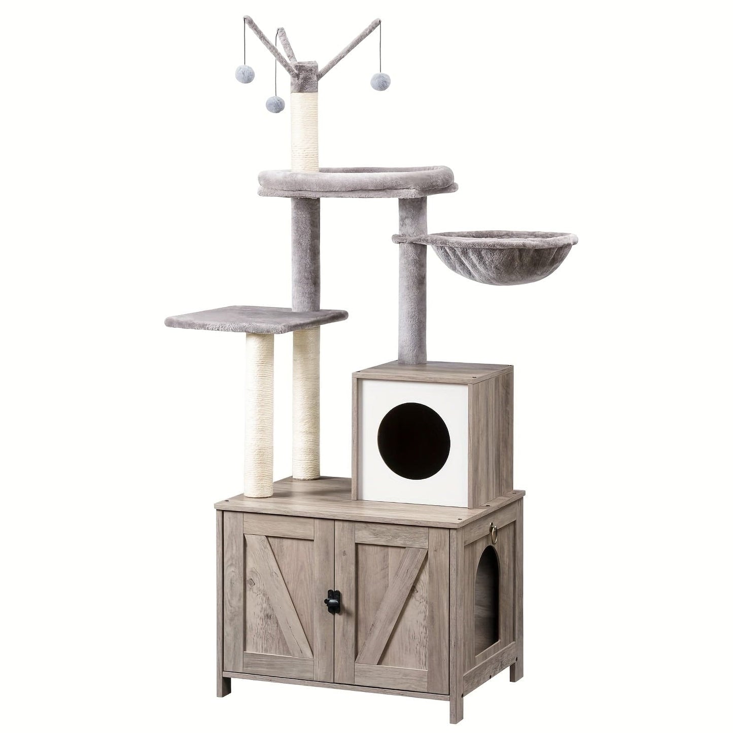 Arbre à chat 2 - en - 1 150 cm – Poteaux griffoirs & meuble cache - litière - One PETS - TOP
