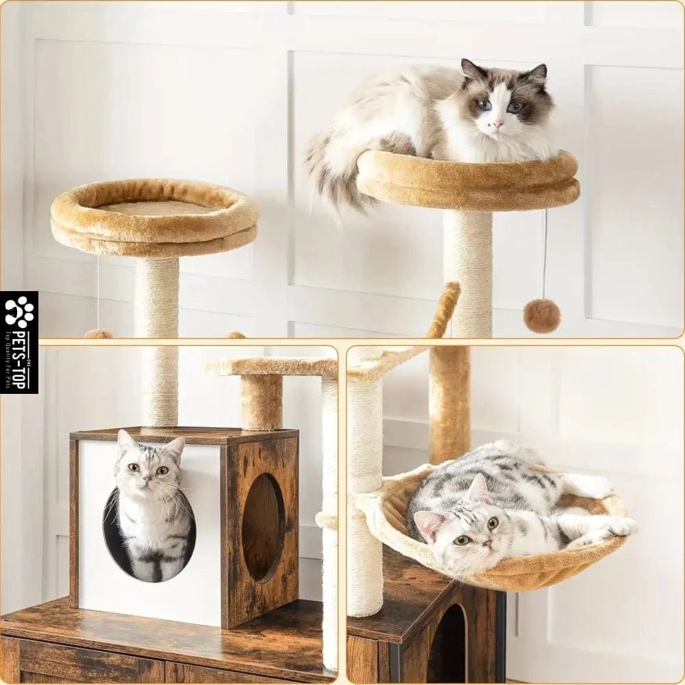 Arbre à chat 2 - en - 1 avec cache - litière – Tour multifonction 132 cm - One PETS - TOP