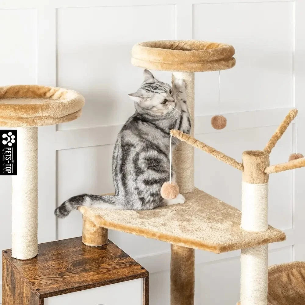 Arbre à chat 2-en-1 avec cache-litière – Tour multifonction 132 cm One PETS-TOP