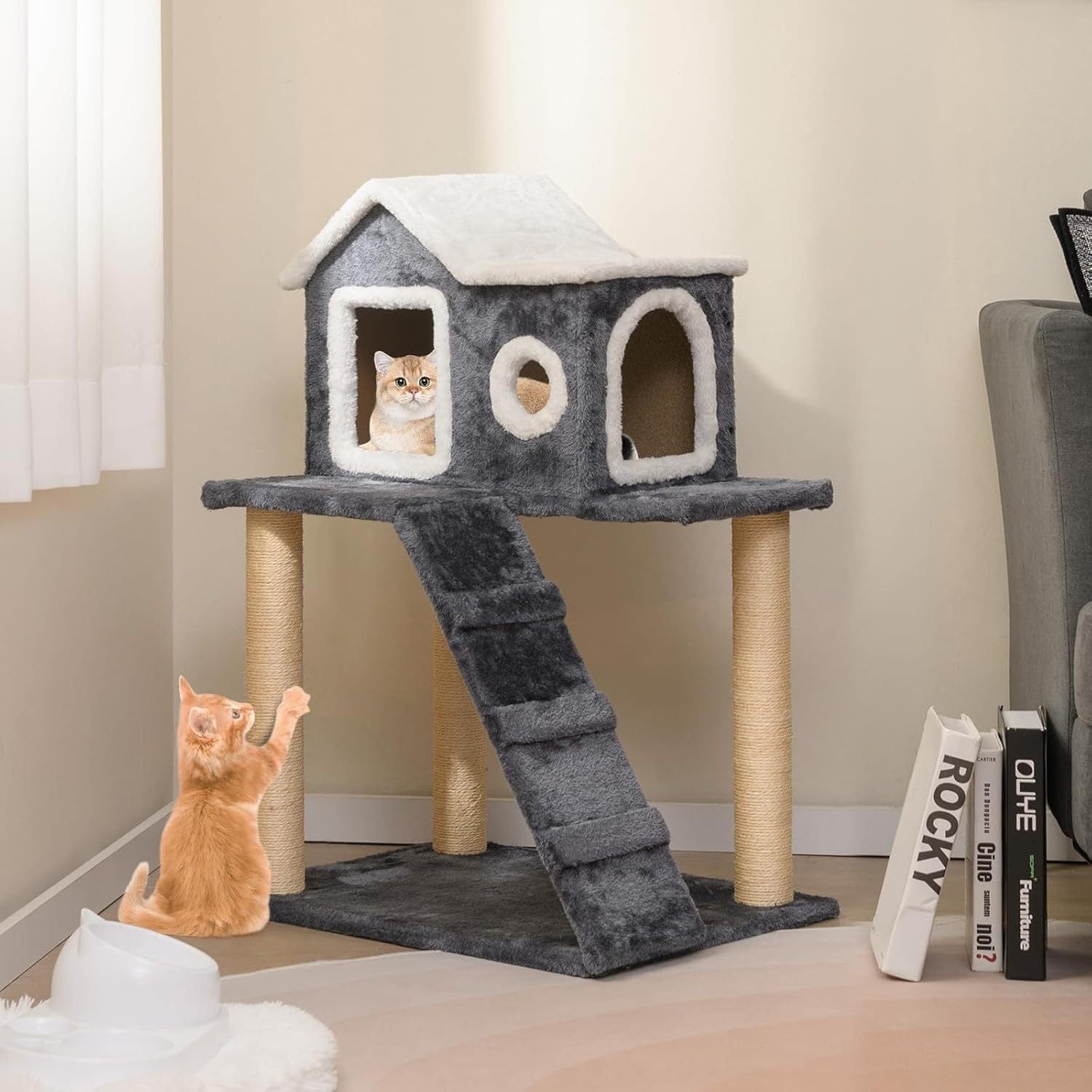 Arbre à chat 88 cm – Tour avec niche, griffoirs sisal & échelle - One PETS - TOP