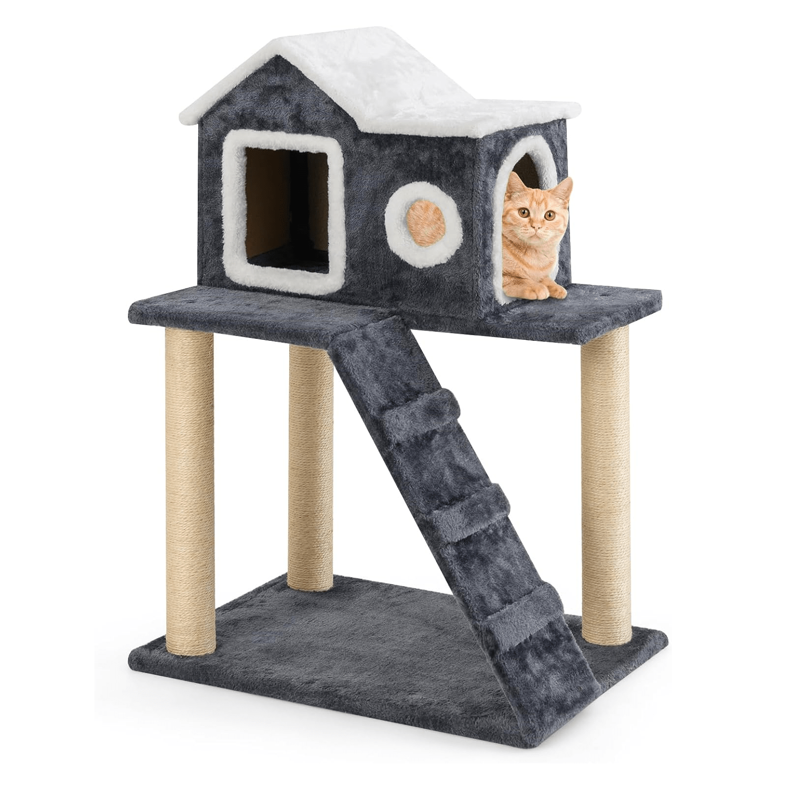 Arbre à chat 88 cm – Tour avec niche, griffoirs sisal & échelle Gray One PETS-TOP