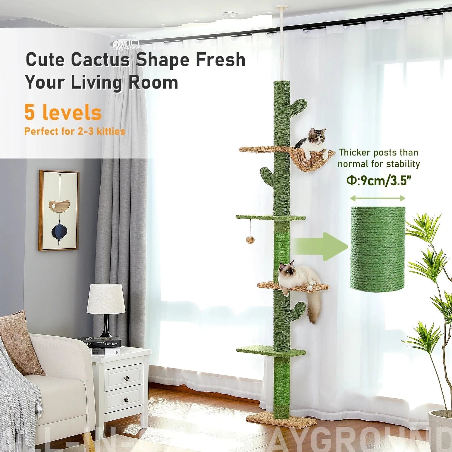 Arbre à chat à 5 niveaux du sol au plafond Vert / L / France One PETS-TOP