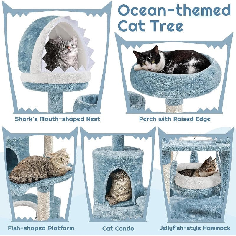 Arbre à chat marin 155 cm – Niche requin, hamac & poteaux sisal - One PETS - TOP