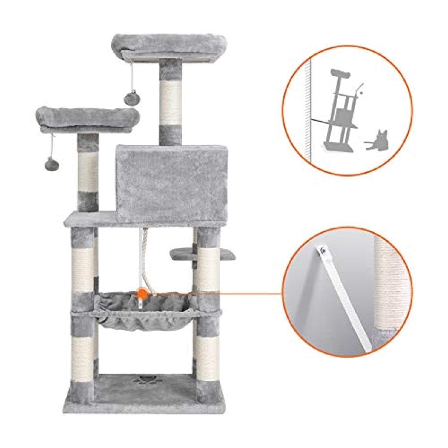Arbre À Chat, Stable Avec Niche, Hauteur De 143 Cm, Gris Clair Pct15W - One PETS - TOP