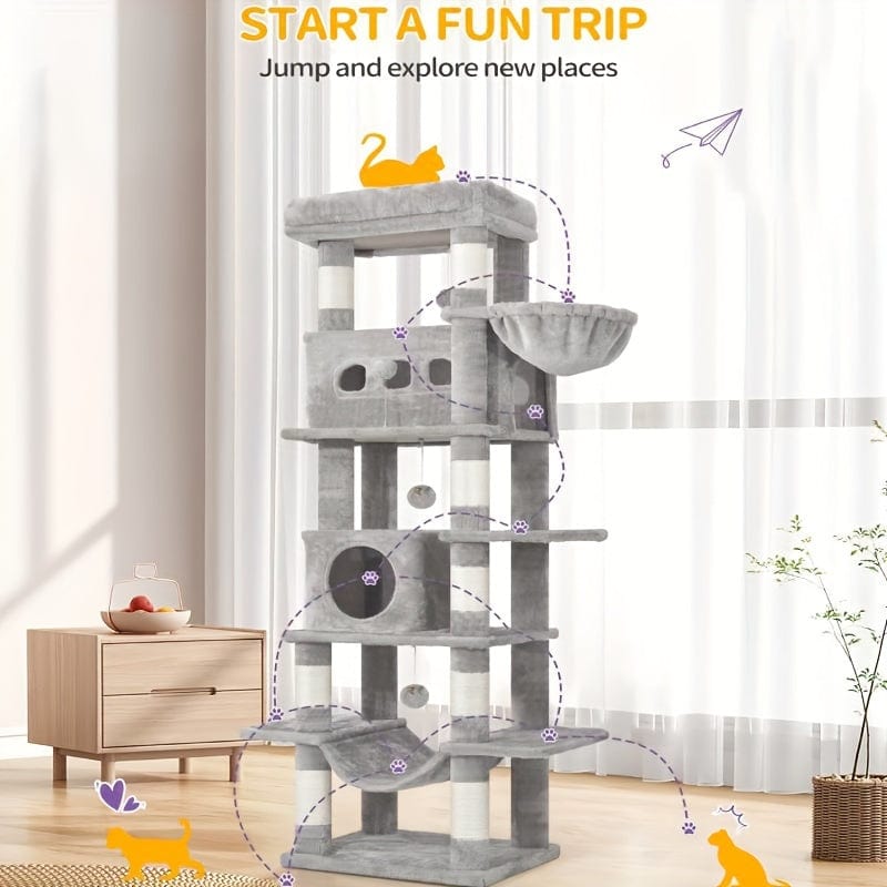 Arbre à chat XXL 170 cm – Tour multi - niveaux avec griffoirs & niches cosy - One PETS - TOP