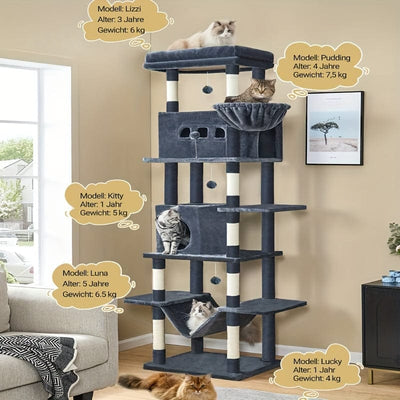 Arbre à chat XXL 170 cm – Tour multi - niveaux avec griffoirs & niches cosy - One PETS - TOP