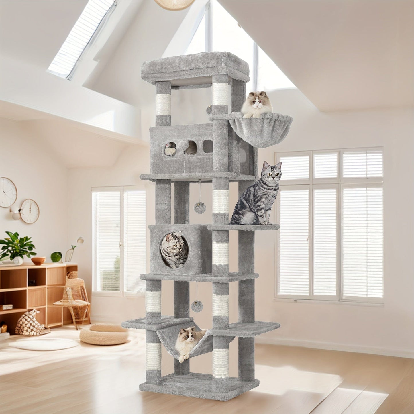 Arbre à chat XXL 170 cm – Tour multi - niveaux avec griffoirs & niches cosy - One PETS - TOP