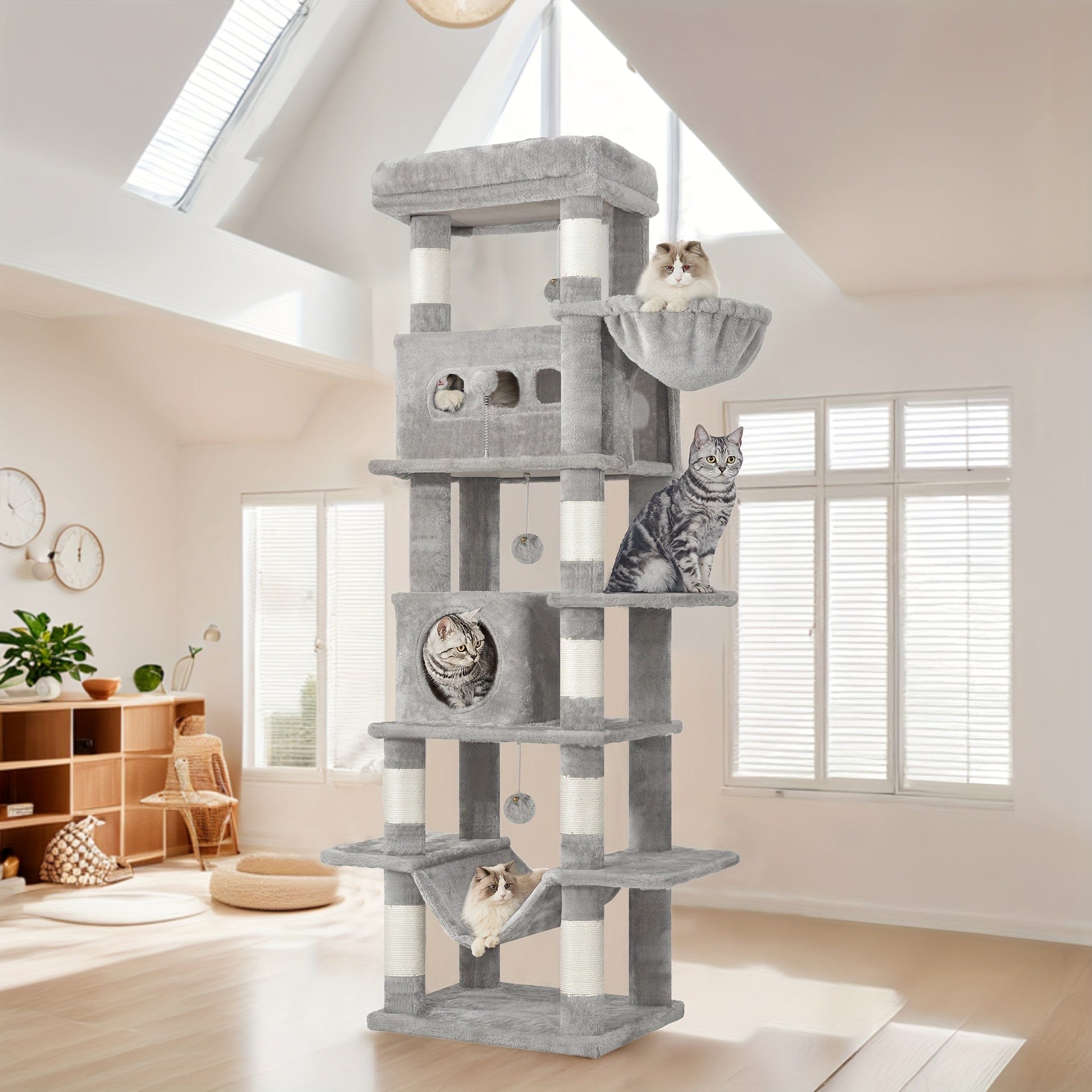 Arbre à chat XXL 170 cm – Tour multi - niveaux avec griffoirs & niches cosy - One PETS - TOP