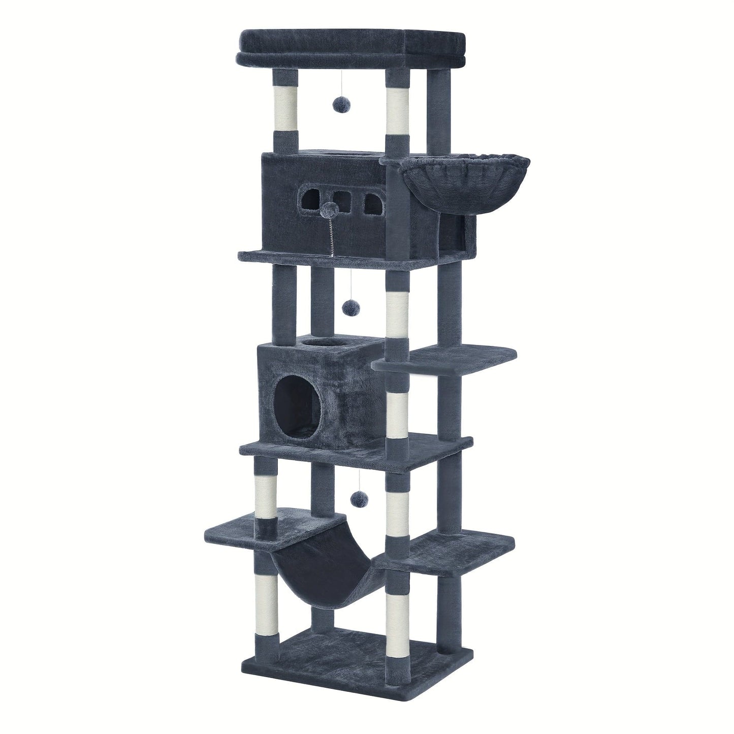 Arbre à chat XXL 170 cm – Tour multi-niveaux avec griffoirs & niches cosy Gris Foncé One PETS-TOP
