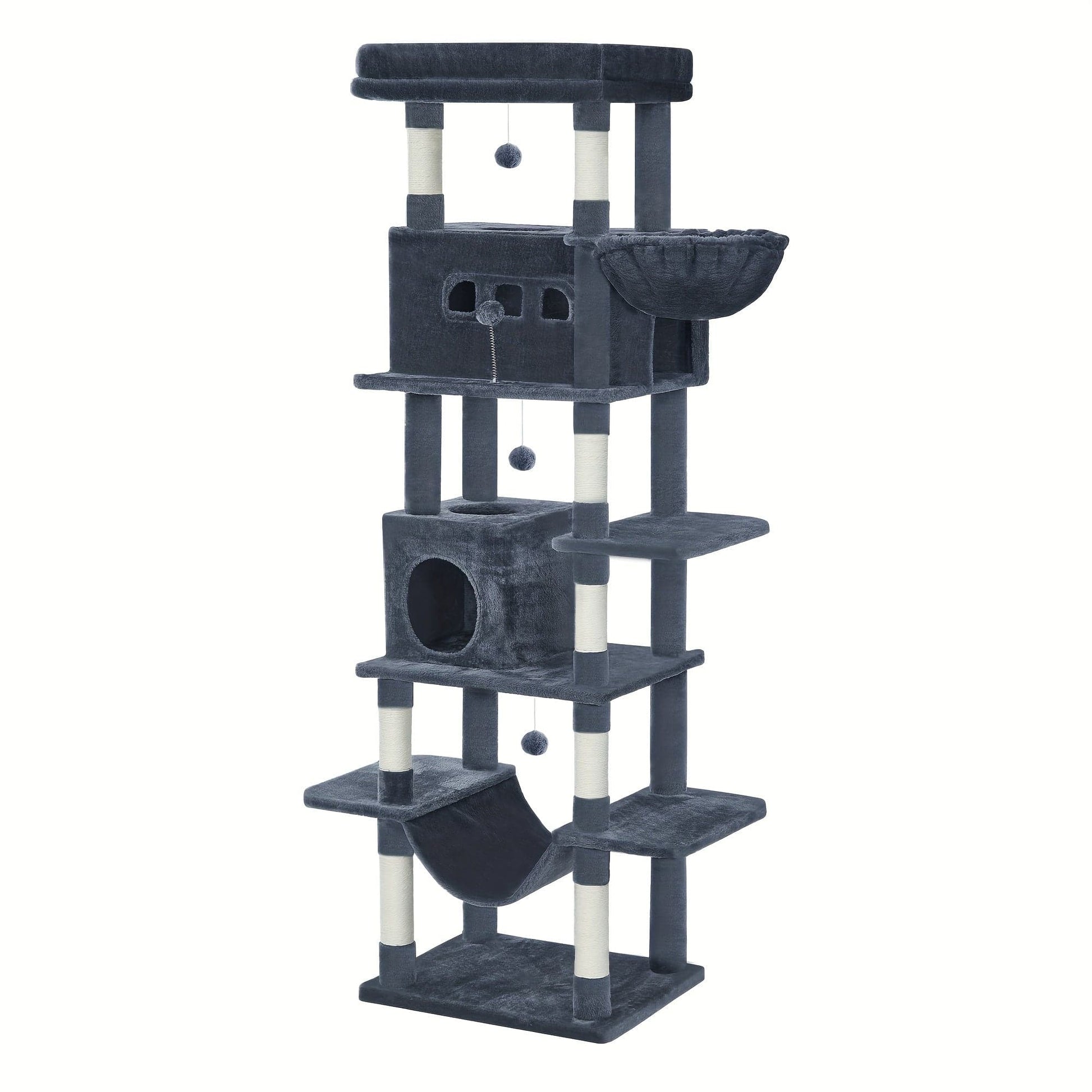 Arbre à chat XXL 170 cm – Tour multi-niveaux avec griffoirs & niches cosy Gris Foncé One PETS-TOP