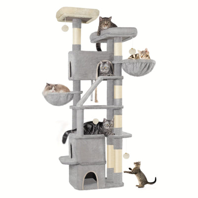 Arbre à chat XXL 185 cm – Multi - niveaux, 3 niches, hamacs & griffoirs - One PETS - TOP