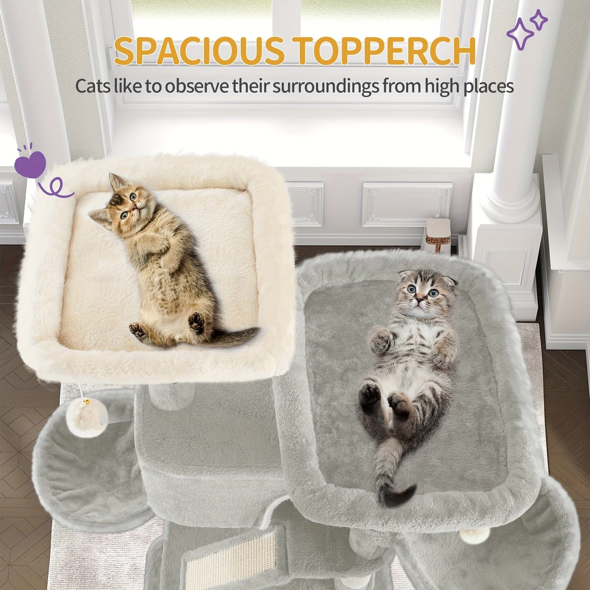 Arbre à chat XXL 185 cm – Multi - niveaux, 3 niches, hamacs & griffoirs - One PETS - TOP