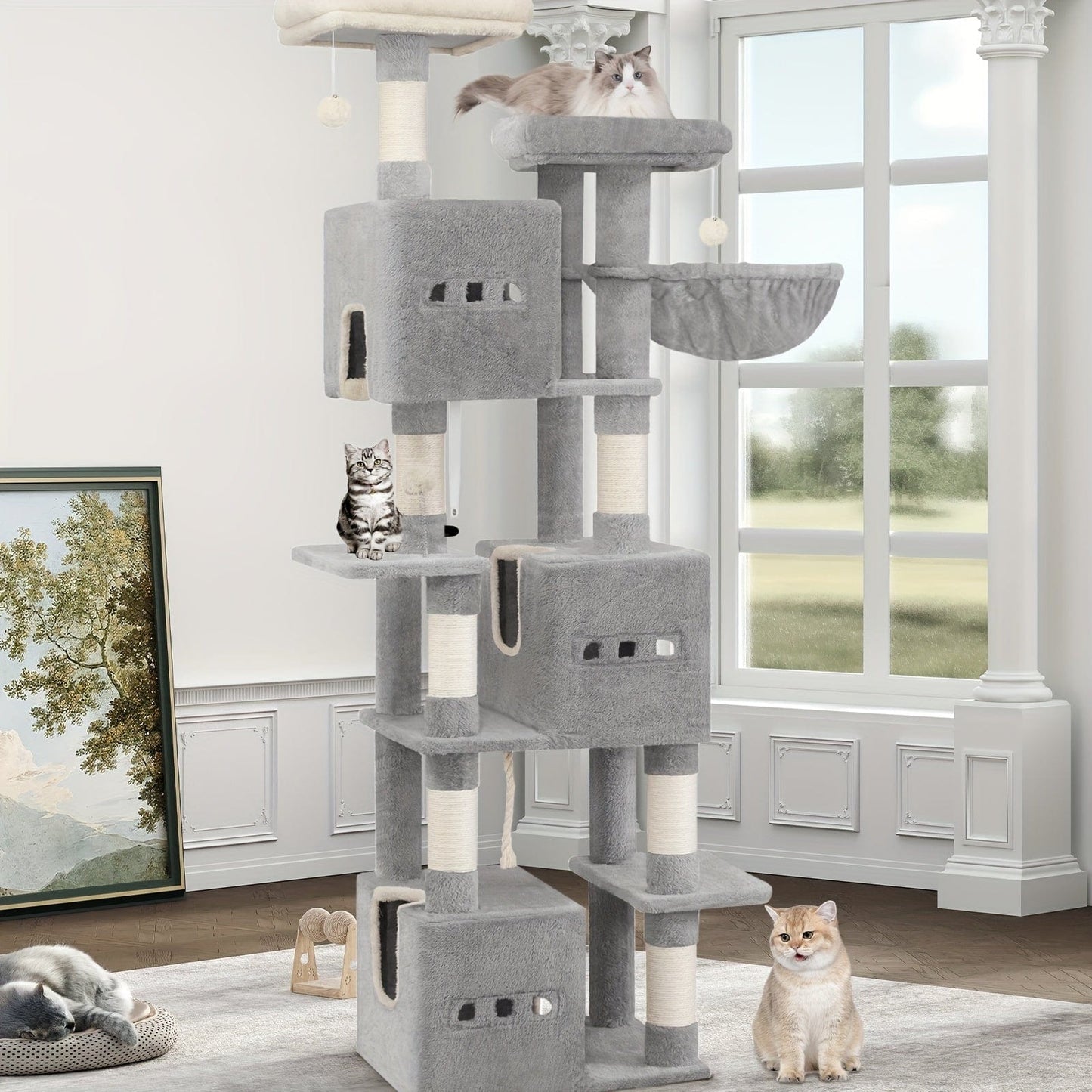 Arbre à chat XXL 193 cm – Tour géante 7 niveaux avec niches & griffoirs - One PETS - TOP