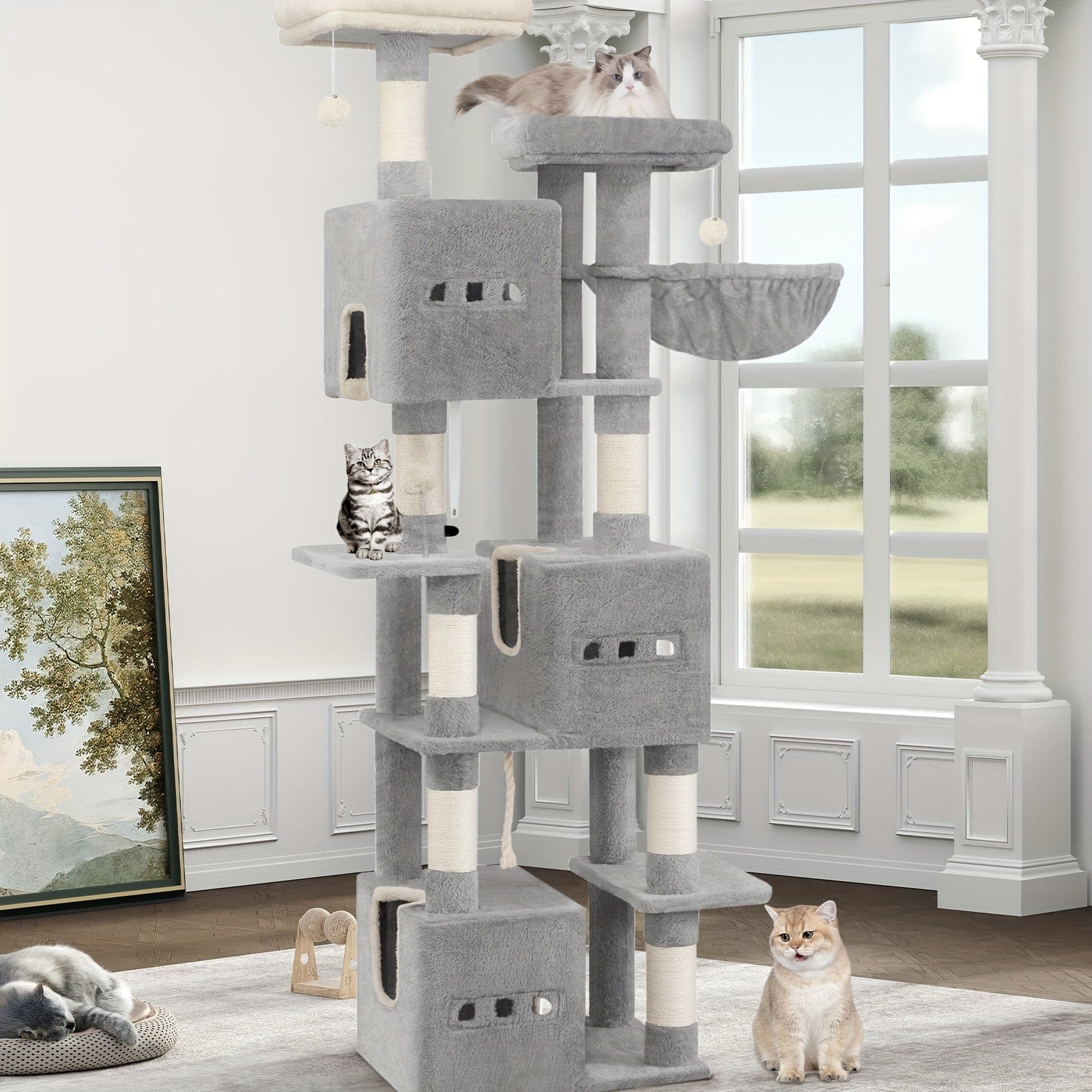 Arbre à chat XXL 193 cm – Tour géante 7 niveaux avec niches & griffoirs - One PETS - TOP