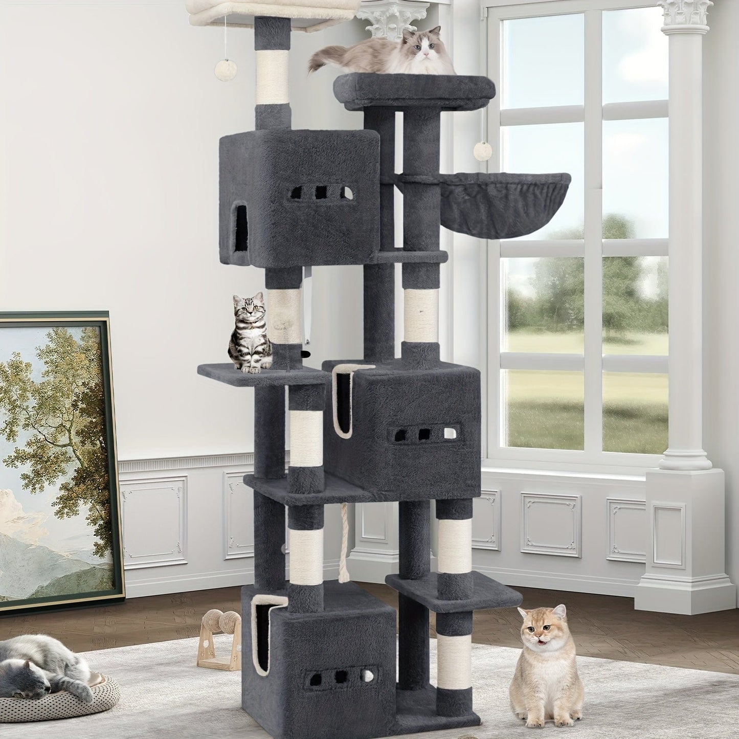 Arbre à chat XXL 193 cm – Tour géante 7 niveaux avec niches & griffoirs - One PETS - TOP