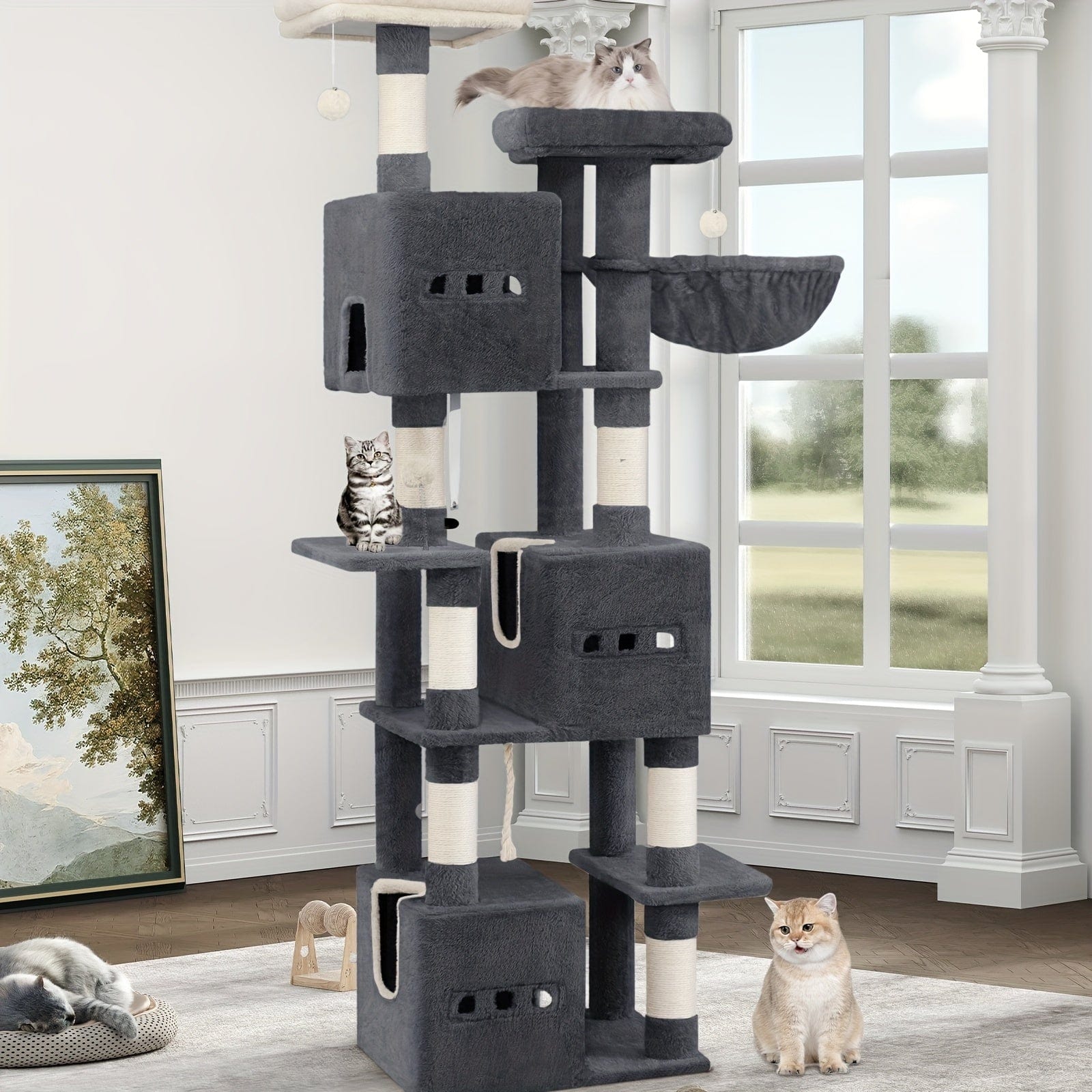 Arbre à chat XXL 193 cm – Tour géante 7 niveaux avec niches & griffoirs - One PETS - TOP