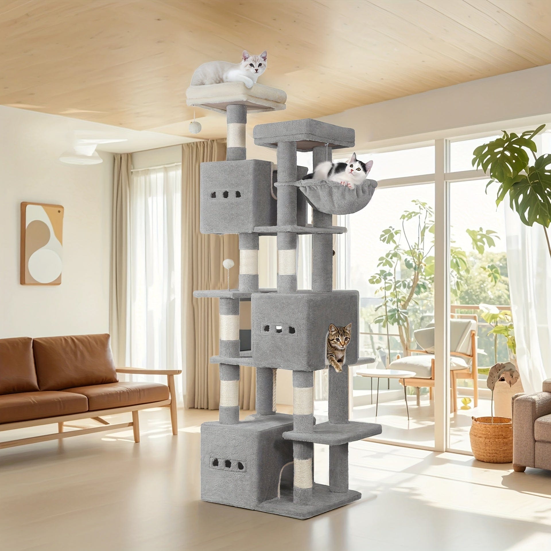 Arbre à chat XXL 193 cm – Tour géante 7 niveaux avec niches & griffoirs One PETS-TOP