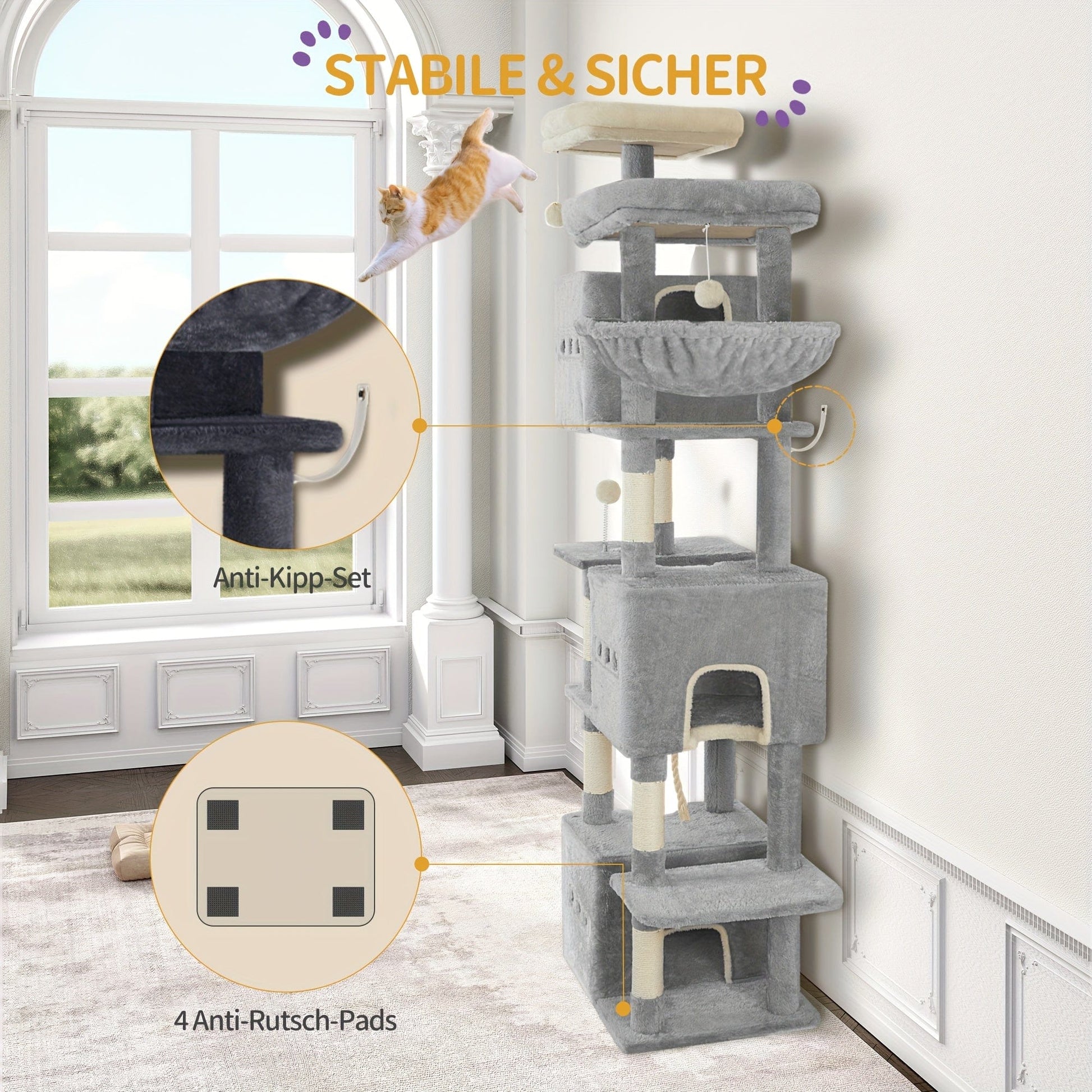 Arbre à chat XXL 193 cm – Tour géante 7 niveaux avec niches & griffoirs One PETS-TOP