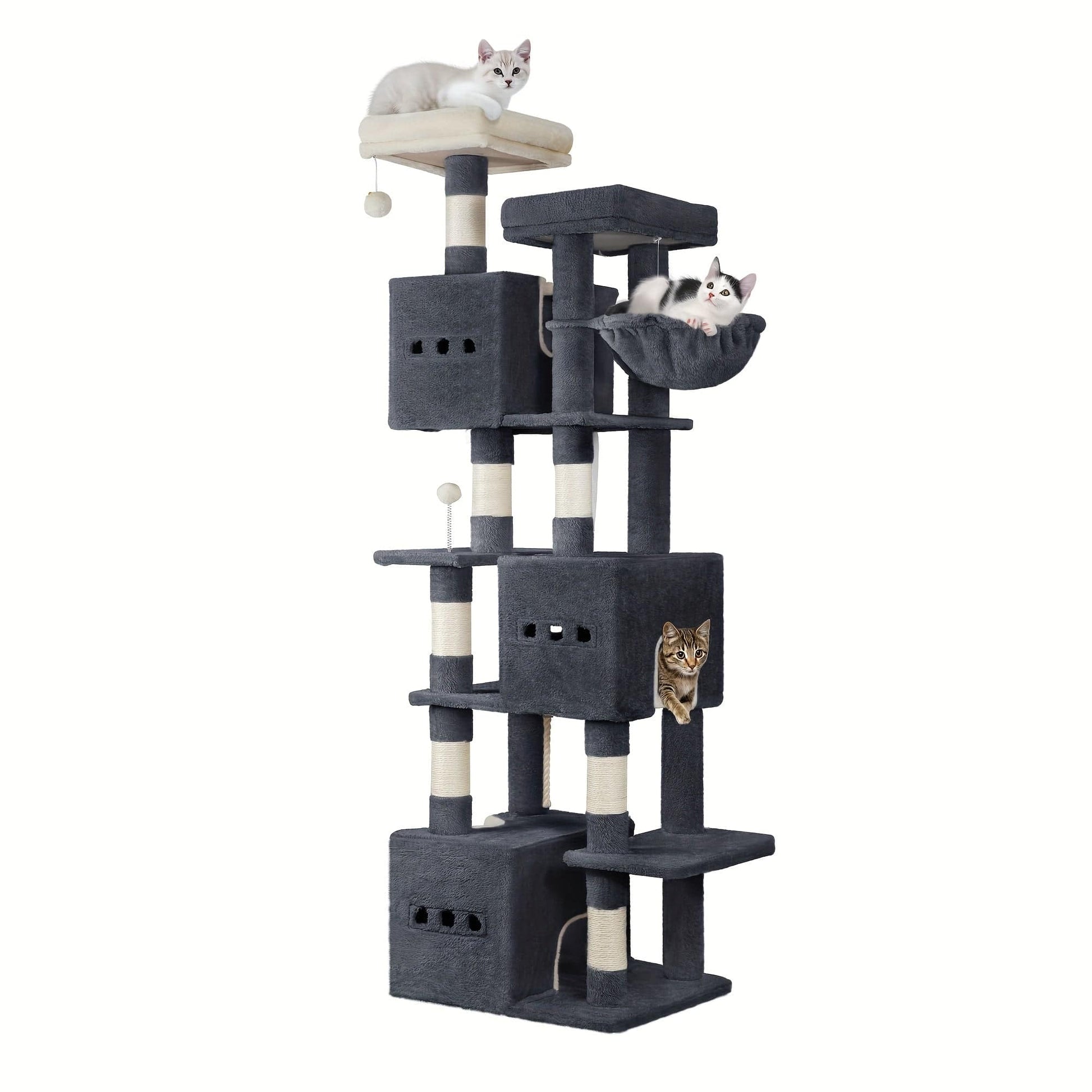 Arbre à chat XXL 193 cm – Tour géante 7 niveaux avec niches & griffoirs Gris Foncé One PETS-TOP