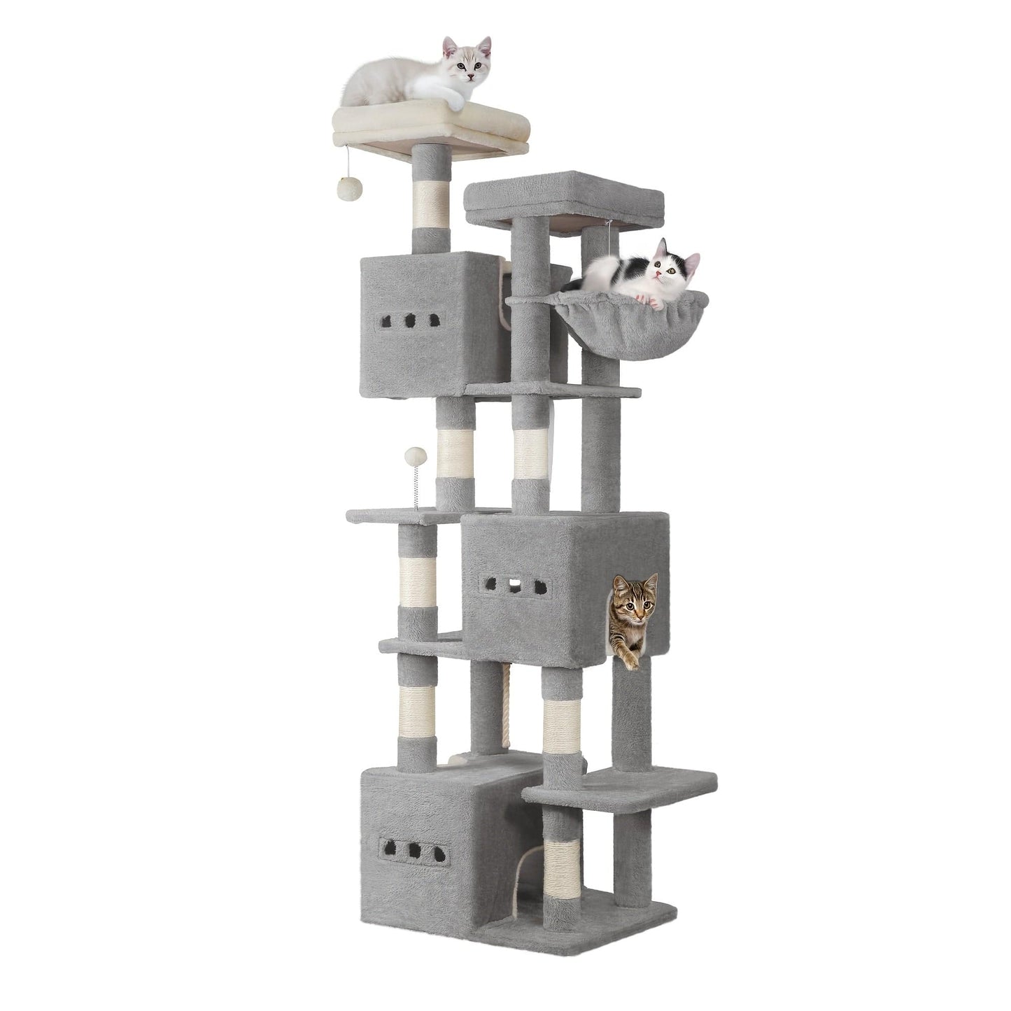 Arbre à chat XXL 193 cm – Tour géante 7 niveaux avec niches & griffoirs Gris Clair One PETS-TOP