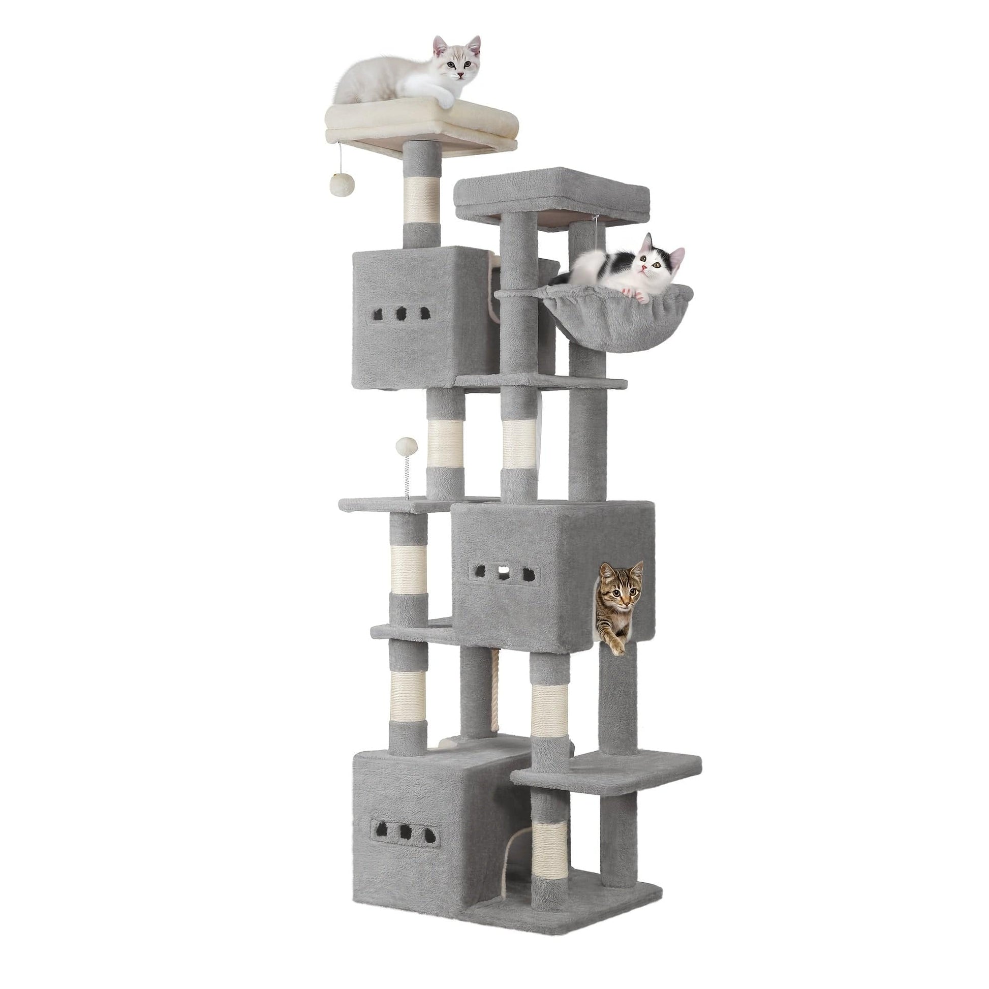 Arbre à chat XXL 193 cm – Tour géante 7 niveaux avec niches & griffoirs Gris Clair One PETS-TOP