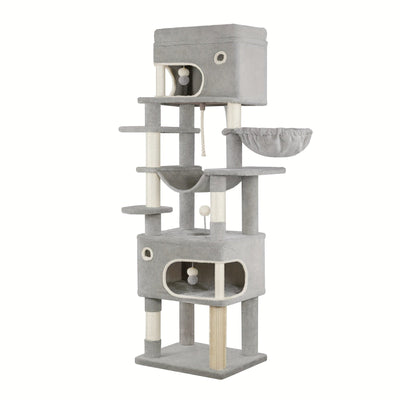 Arbre à chat XXL – 7 poteaux griffoirs, hamac & 2 niches - One PETS - TOP