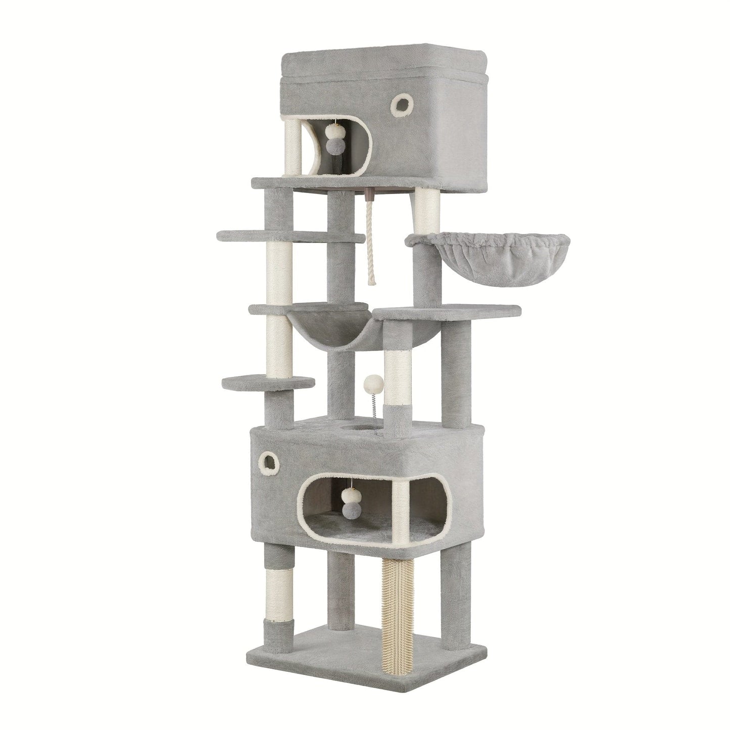 Arbre à chat XXL – 7 poteaux griffoirs, hamac & 2 niches Gris Clair One PETS-TOP