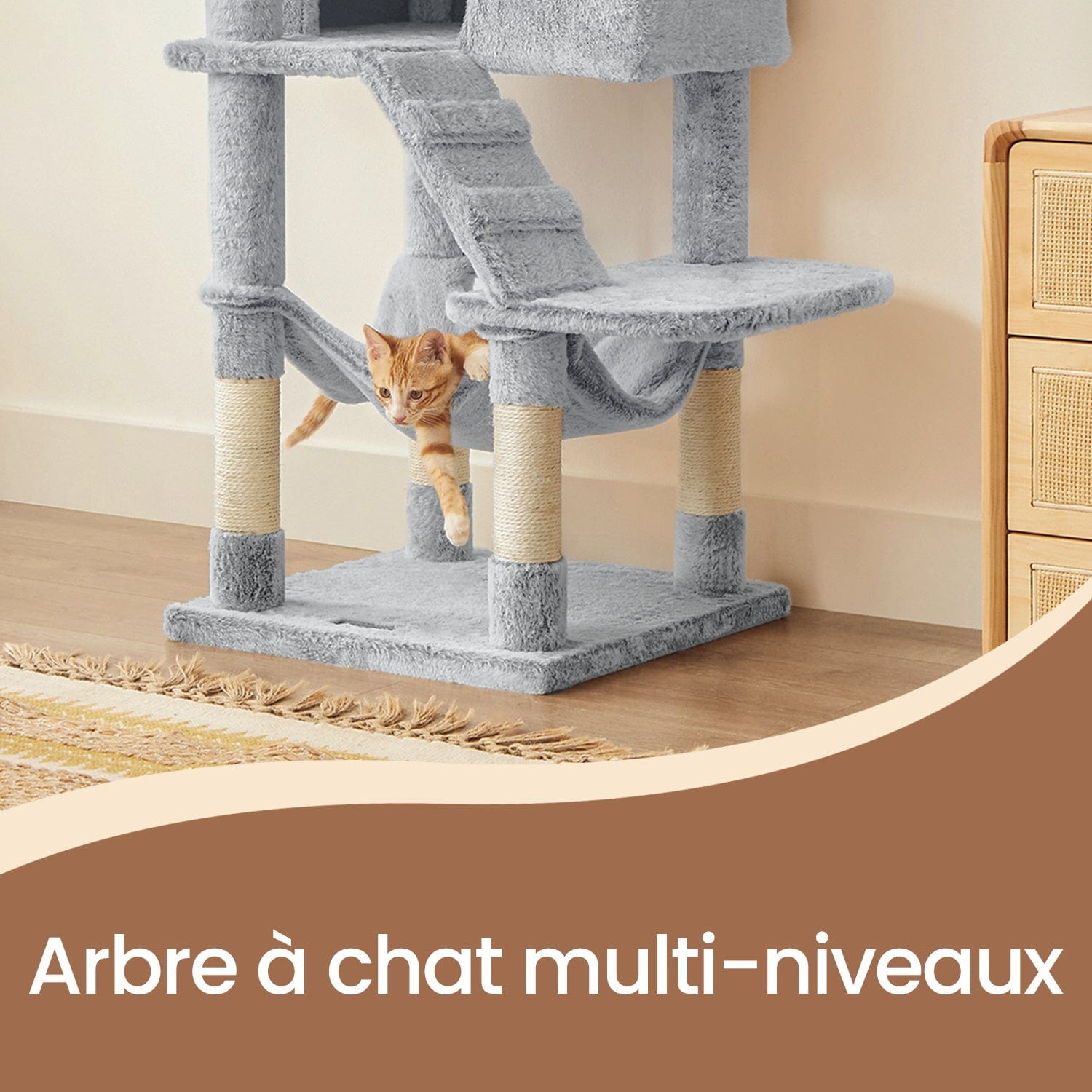 Arbre à chat XXL ultra-doux – Grands chats, stabilité & confort premium Gris Perle One PETS-TOP