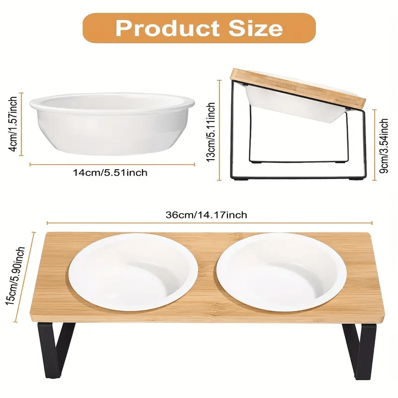 Bol surélevé incliné 15° pour chat & chien – Support bambou + bol céramique Bois Naturel One PETS-TOP