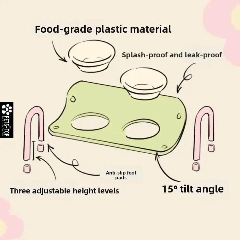 Bols doubles surélevés réglables – Gamelles ergonomiques pour chats & chiens One PETS-TOP