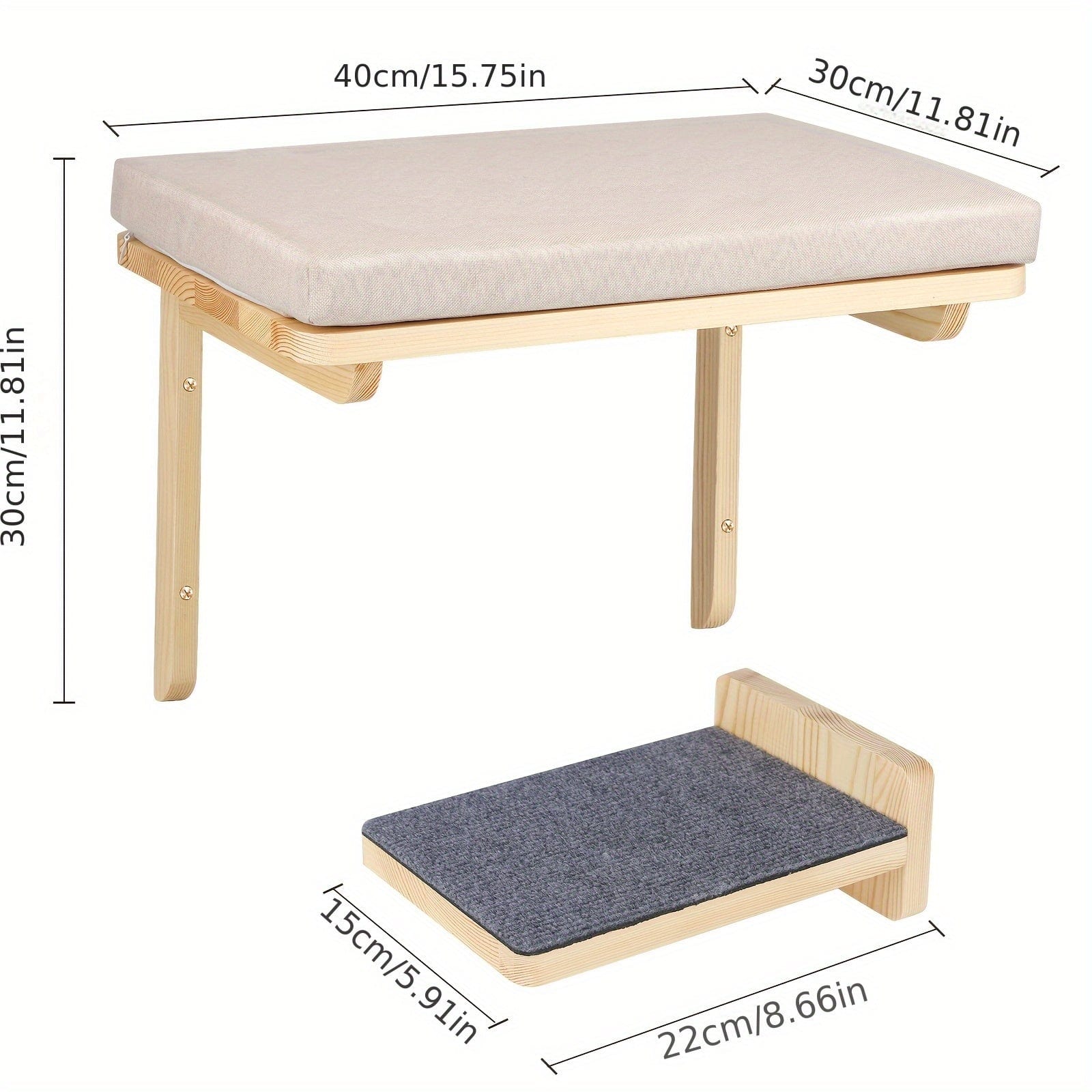 Cadre mural d’escalade pour chats – Lit, hamac & plateforme en bois Gris / 40x30x25cm One PETS-TOP