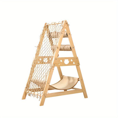 Arbre à chat multi-niveaux bois – Lit douillet & poteaux à gratter