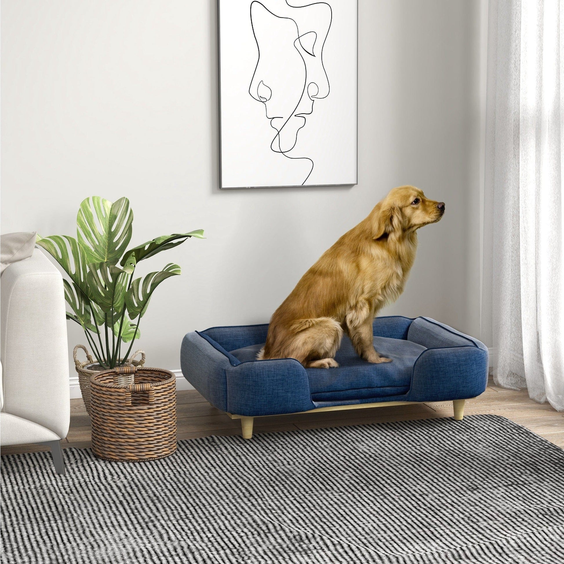 Canapé premium pour grand chien – Lit surélevé, coussin lavable, 30 kg Bleu One PETS-TOP