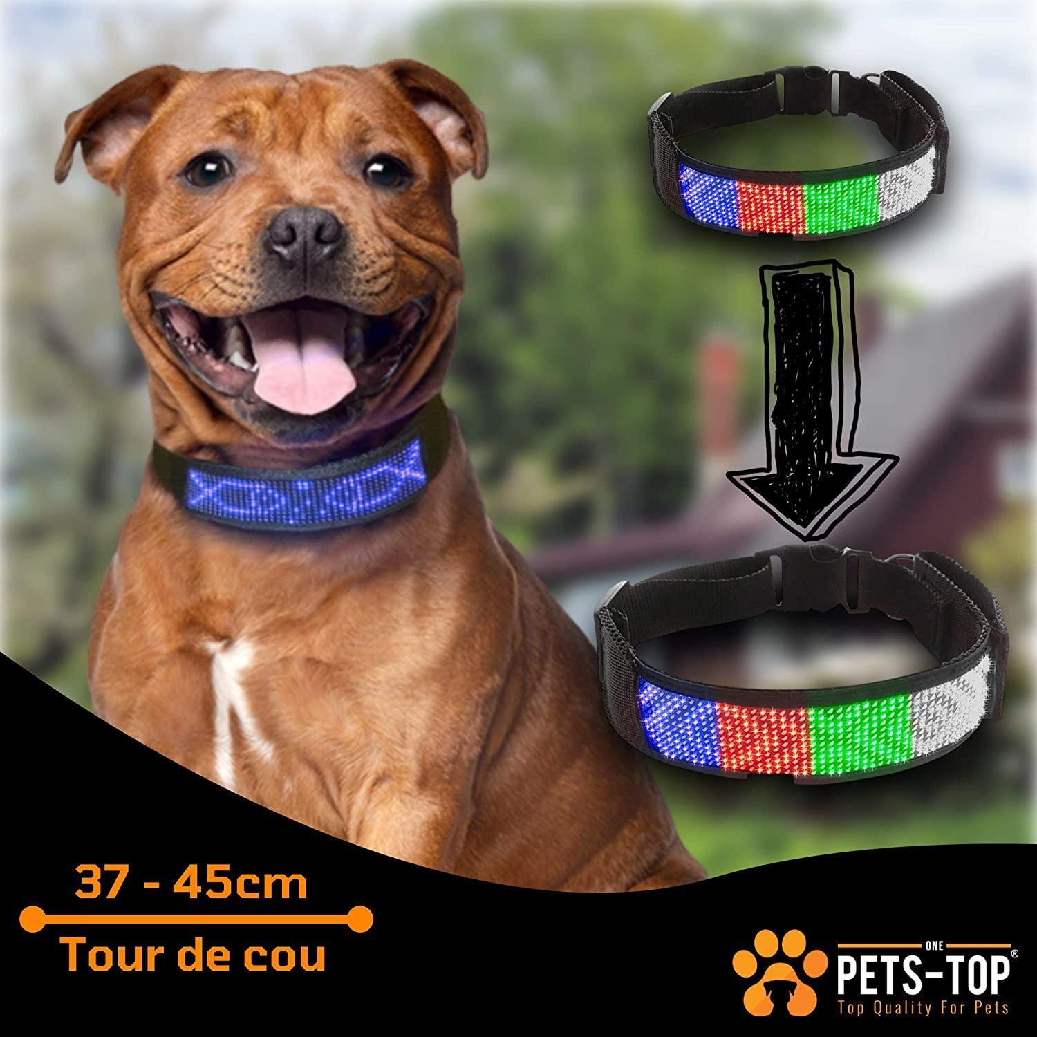 Collier Led Chien Idled™ Rechargeable Lumineux Message Personnalise Ajustable Clignotant One PETS-TOP