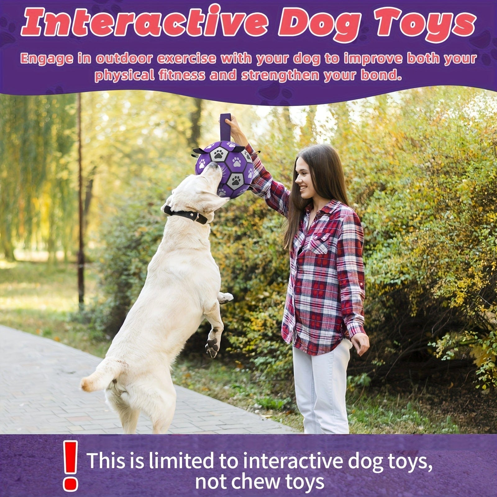 Durable Rubber Dog Soccer Ball with Straps - Interactive Chew-Resistant Pet Toy for All Breed Sizes, Purple & Black with Paw Print Design, Indoor/Outdoor Play & Training, Dog Ball Toy, Large Surface Area One PETS-TOP