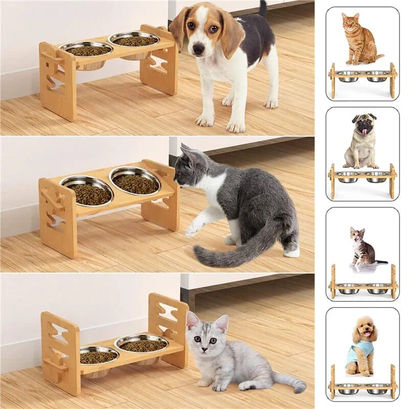 Elevatepaws™ Bamboo Adjustable Pet Bowl Stand 🐾 - One PETS - TOP