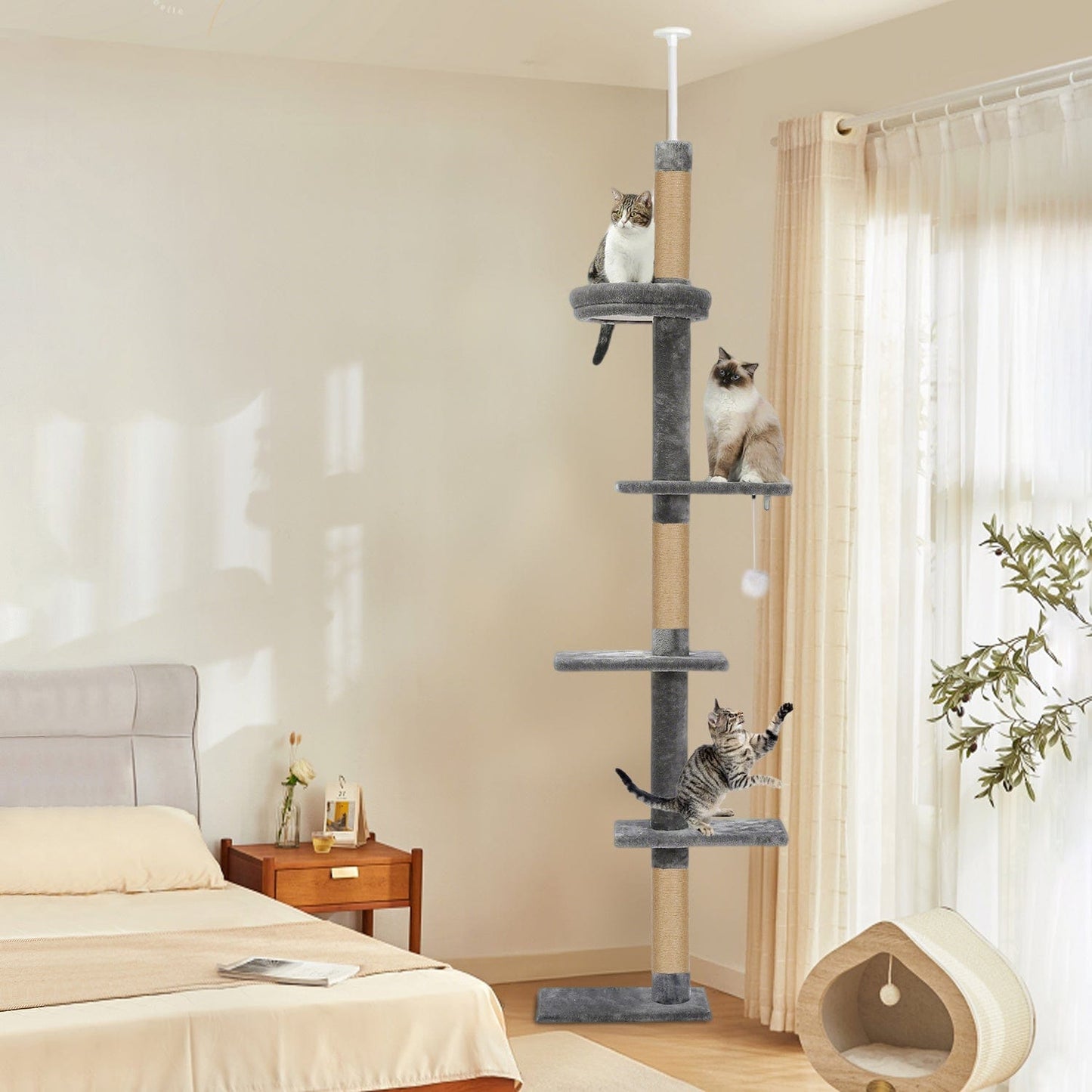 Arbre à chat 5 niveaux réglable – Tour XXL du sol au plafond 260 cm