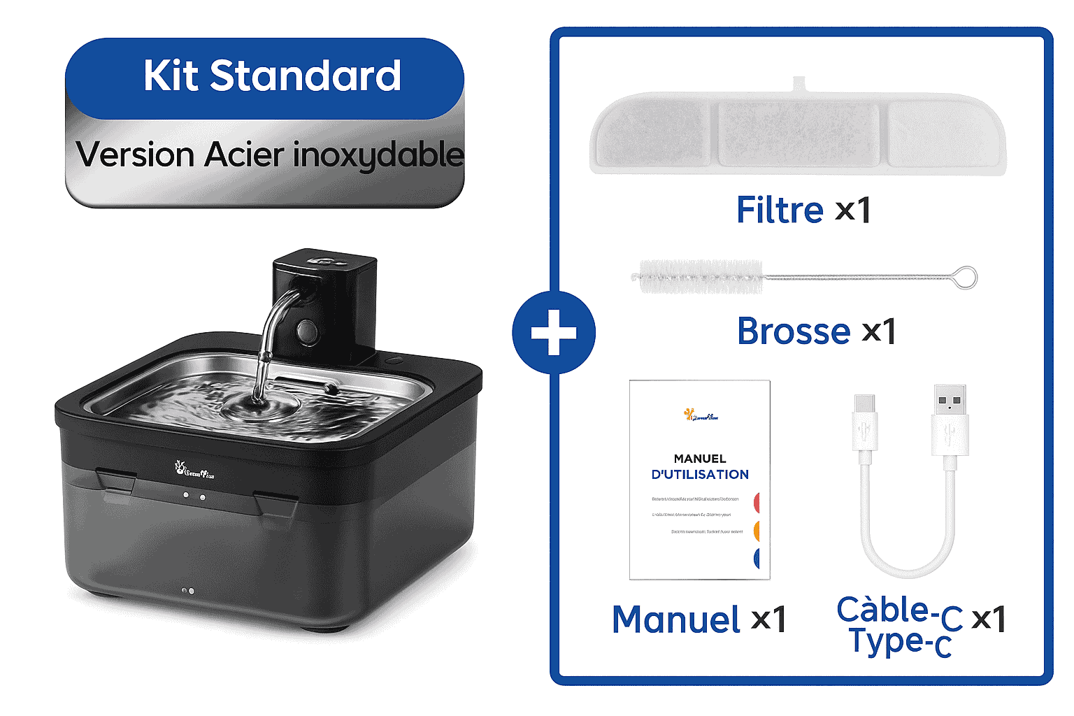 Fontaine eau automatique 2,5L inox – Distributeur sans fil - One PETS - TOP